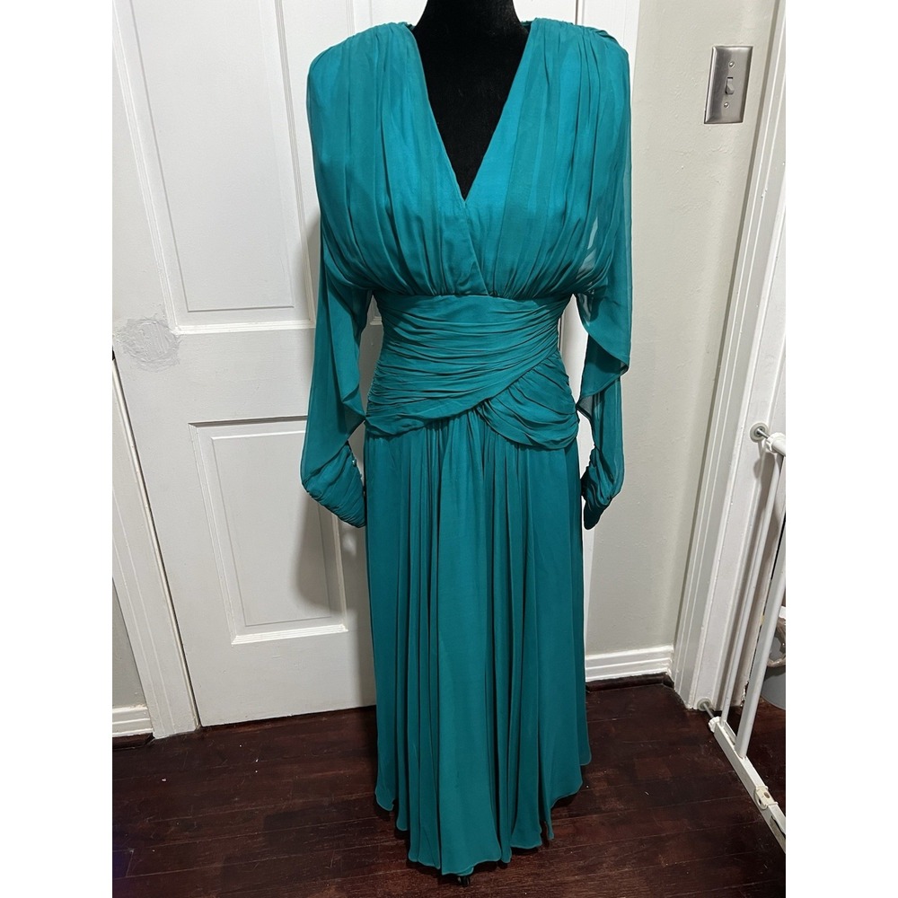 Women's Green Vintage Long Sleeve Dress Gown Size 8